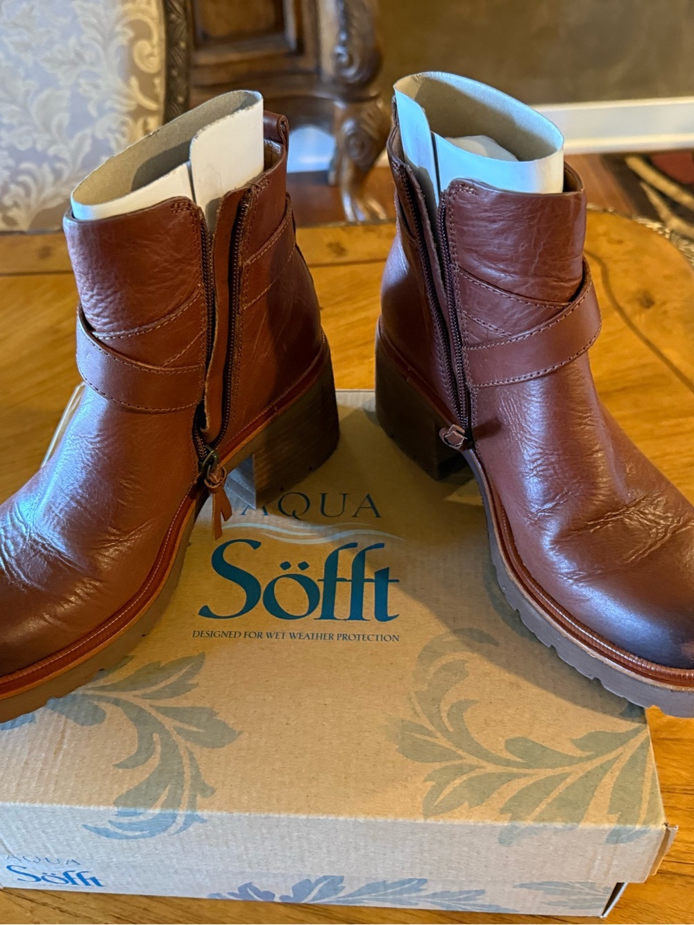Women’s Brown Leather Ankle Boots with Side Zip